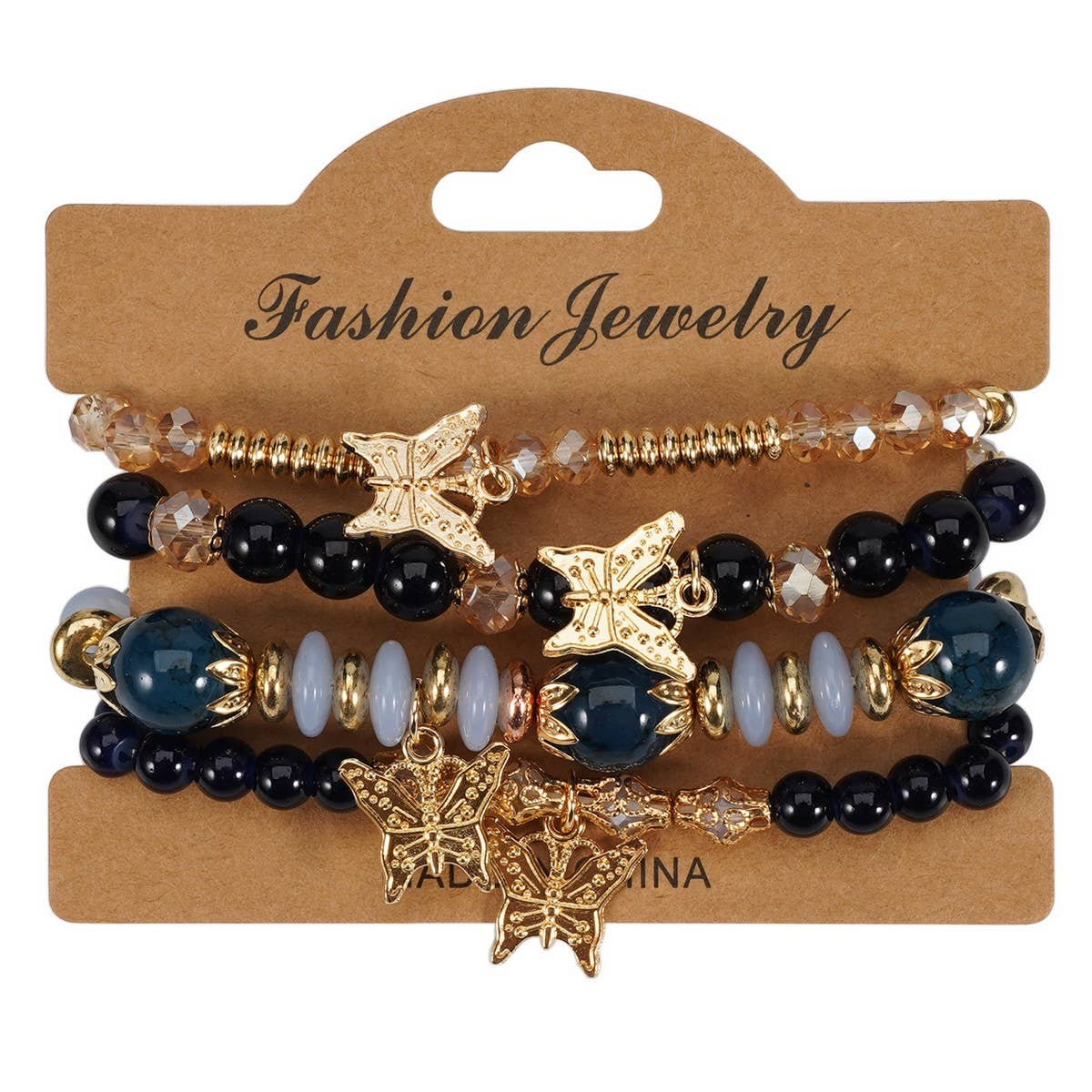 Cwmm10456_Boho Leaf Charm Multi Layer Beaded Bracelet