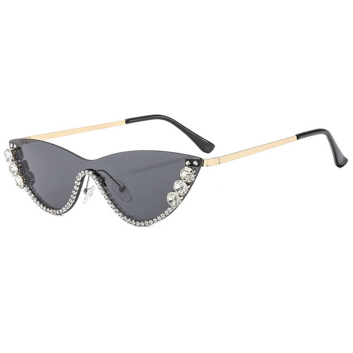 Trendy Rhinestone Half Frame Cat Eye Sunglasses_Cwasg1189