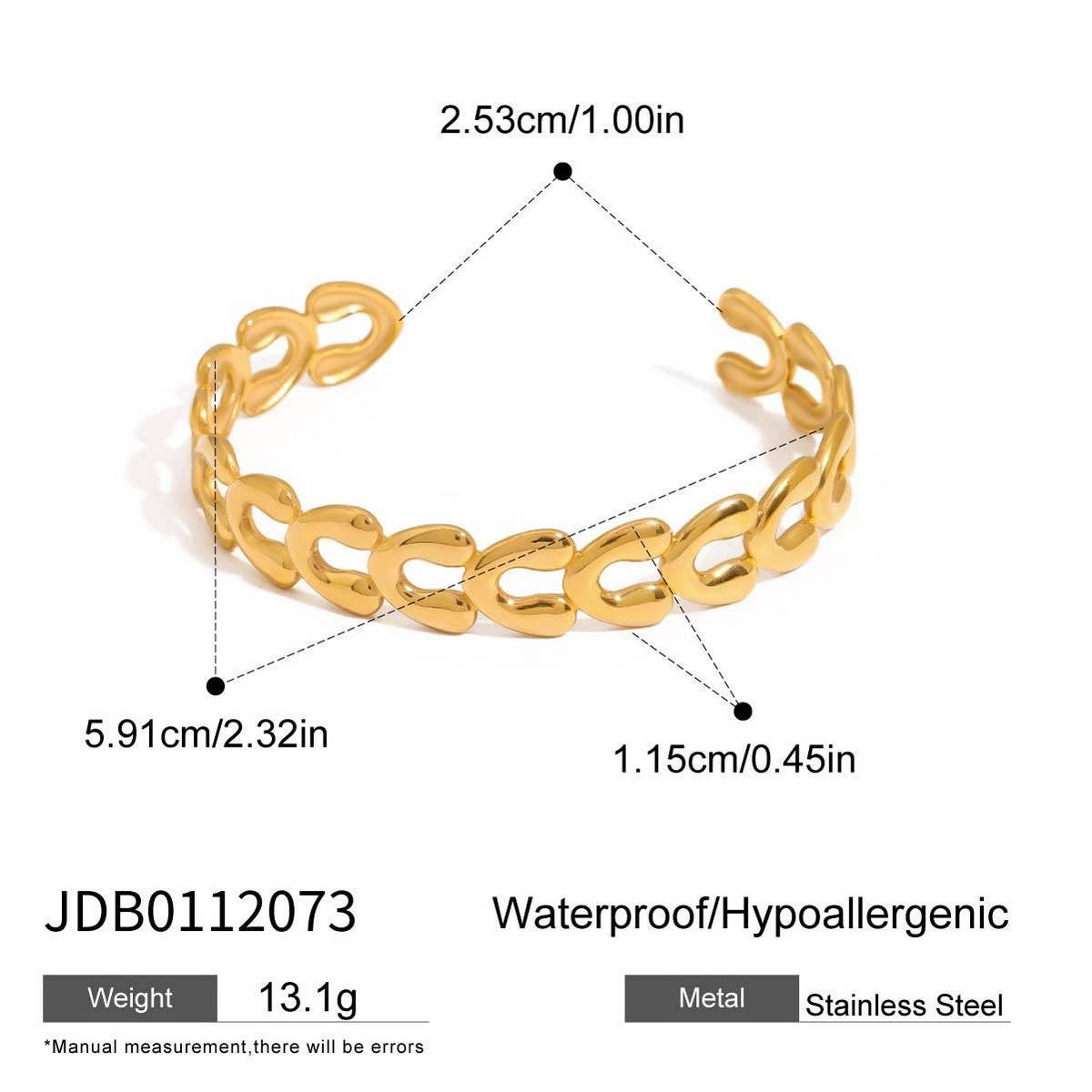 18K GOLD V SHAPED HOLLOW OPEN CUFF BRACELET_CWAJE4856