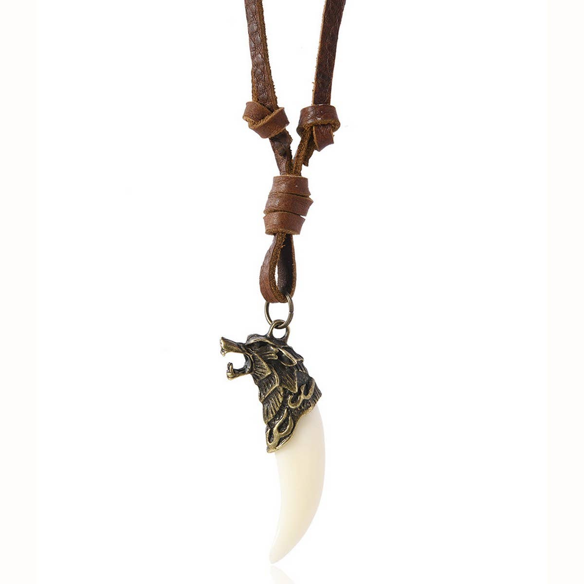 PERSONALIZED RETRO WOLF TOOTH LEATHER NECKLACE_CWMM4587