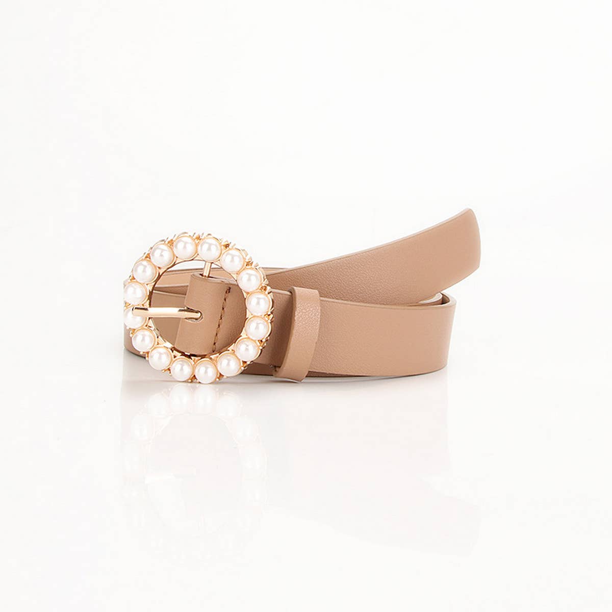 Cwabe0943_Versatile Round Buckle Pearl Multicolor Belt