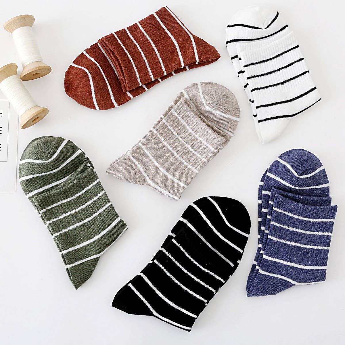 NEW ALL MATCH SOLID COLOR STRIPED MID CALF SOCKS_CWMS1401