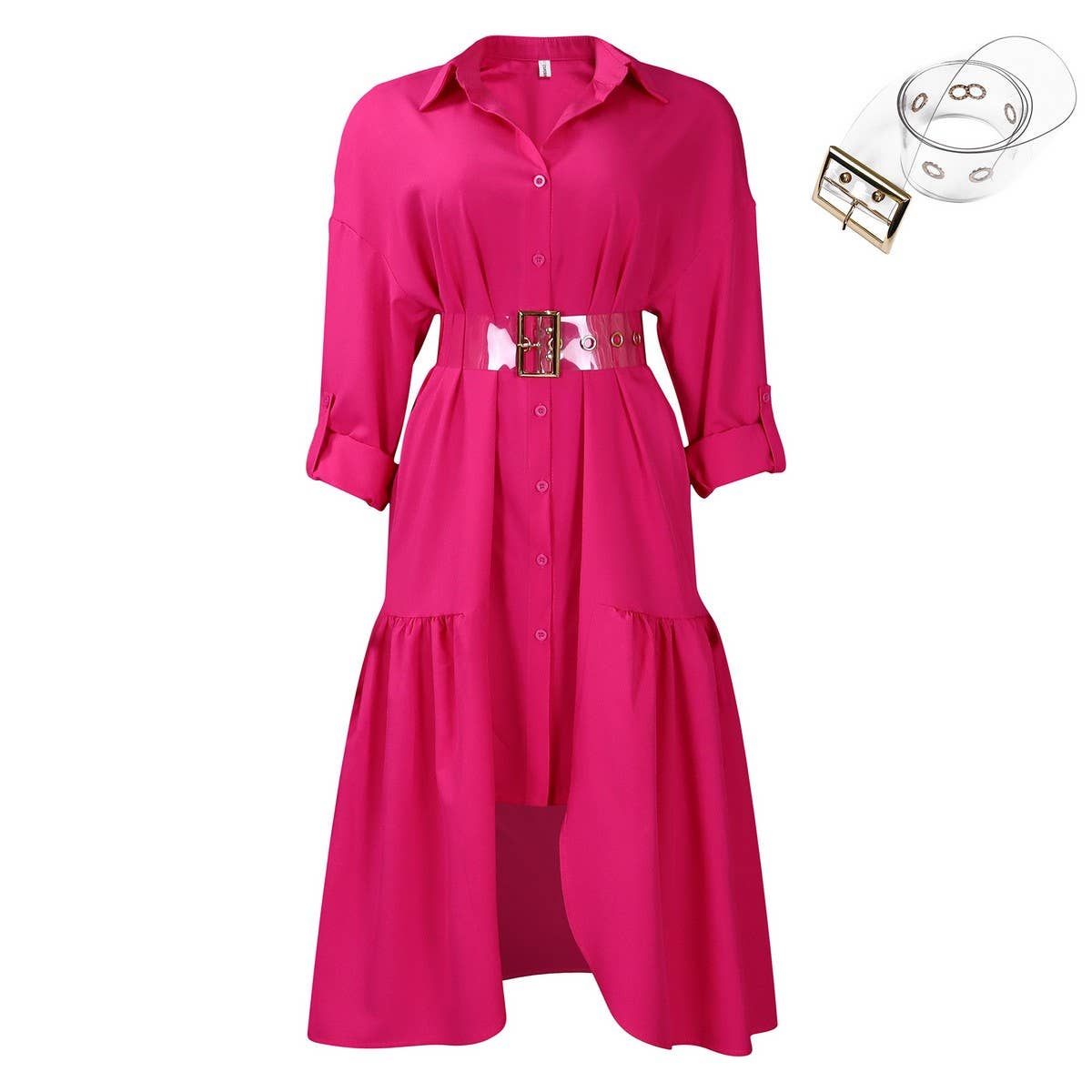 LAPEL SOLID COLOR FASHIONABLE LOOSE CASUAL DRESS_CWDSD6143