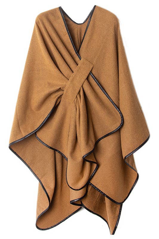 SOLID LEATHER EDGE SLIT COZY SHAWL CAPES_CWASC0002
