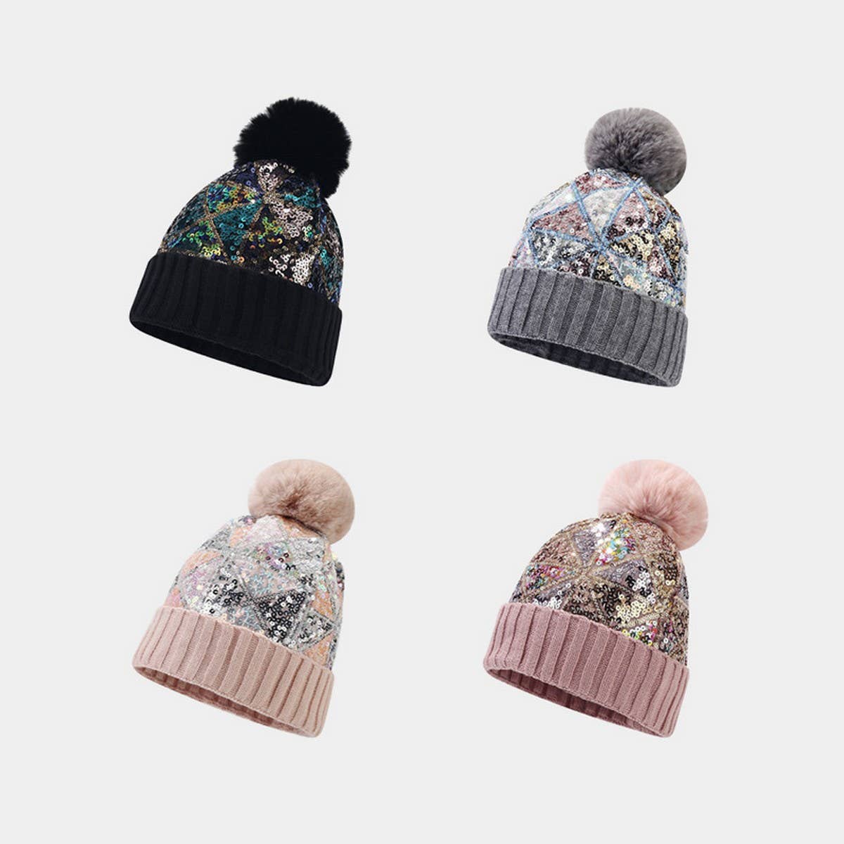 FASHIONABLE COLORFUL SEQUINED KNITTED HAT_CWAH2130