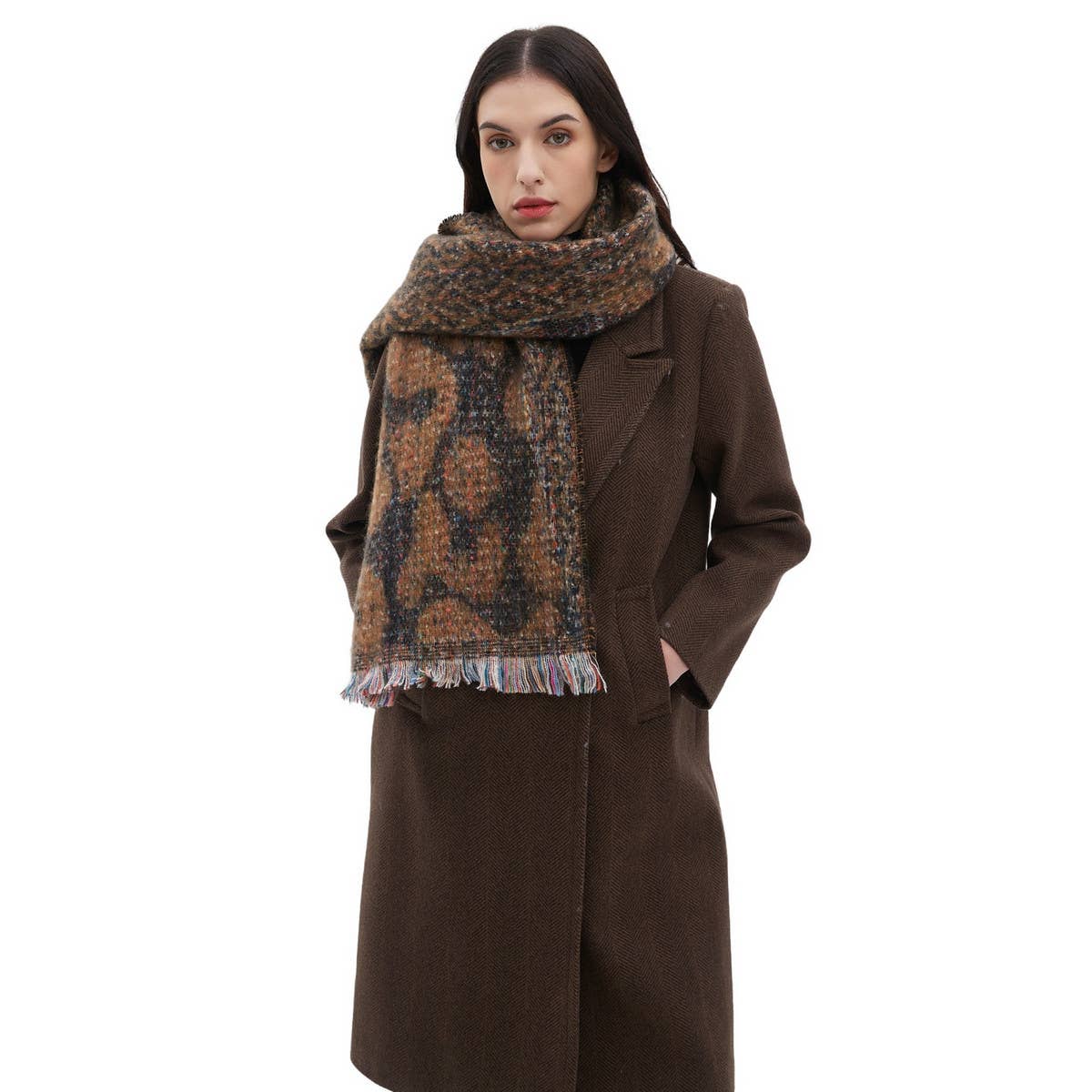 LEOPARD JACQUARD SCARF FRINGE WINTER WRAP_CWASC0872
