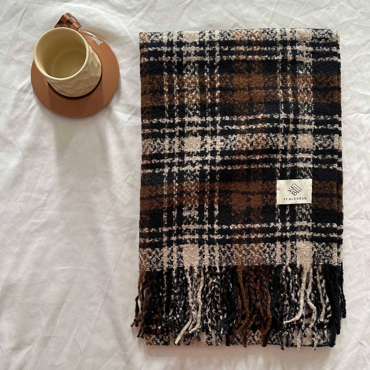BROWN CHECK SCARF THICK DUAL USE WINTER WRAP_CWASC2299