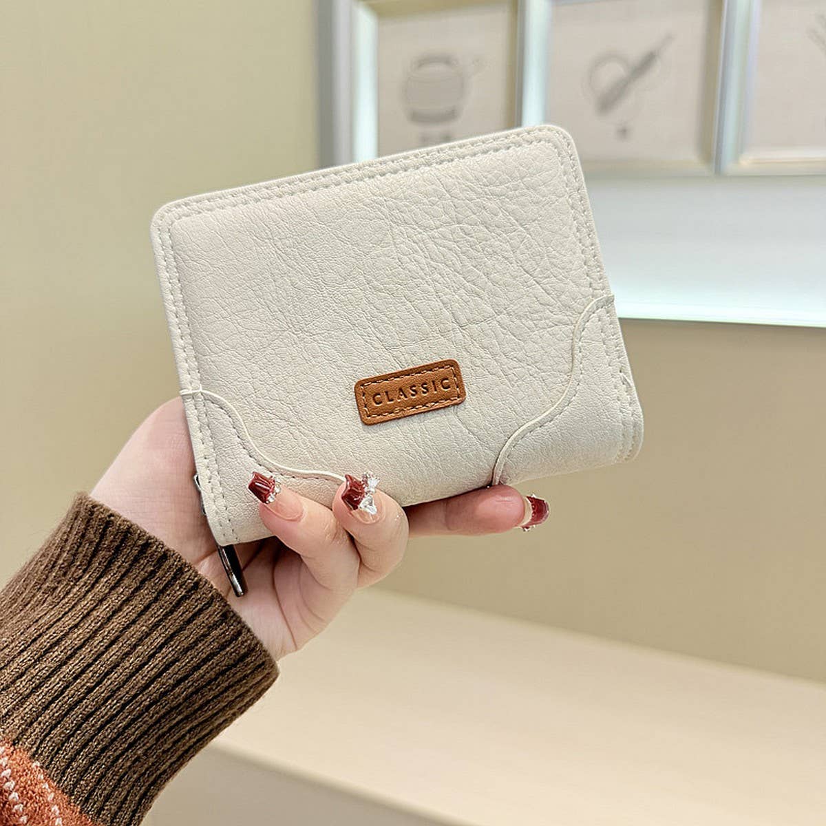Retro Minimalist Zip Wallet With Snap Closure_Cwab06221