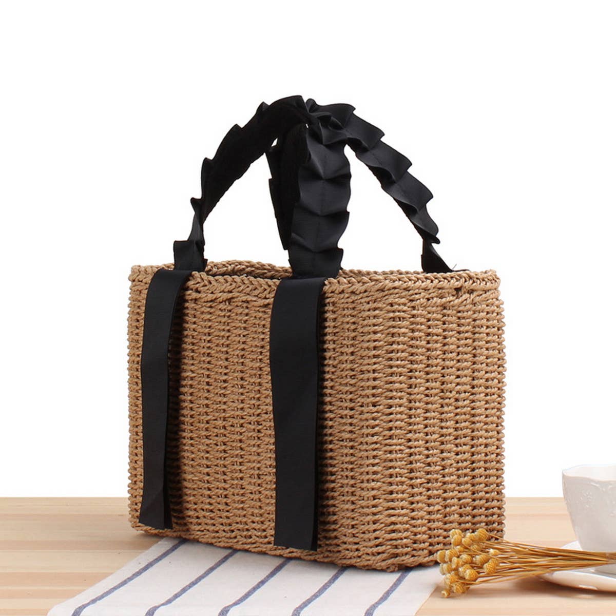SIMPLE PORTABLE SOLID COLOR STRAW BAG_CWAB2093