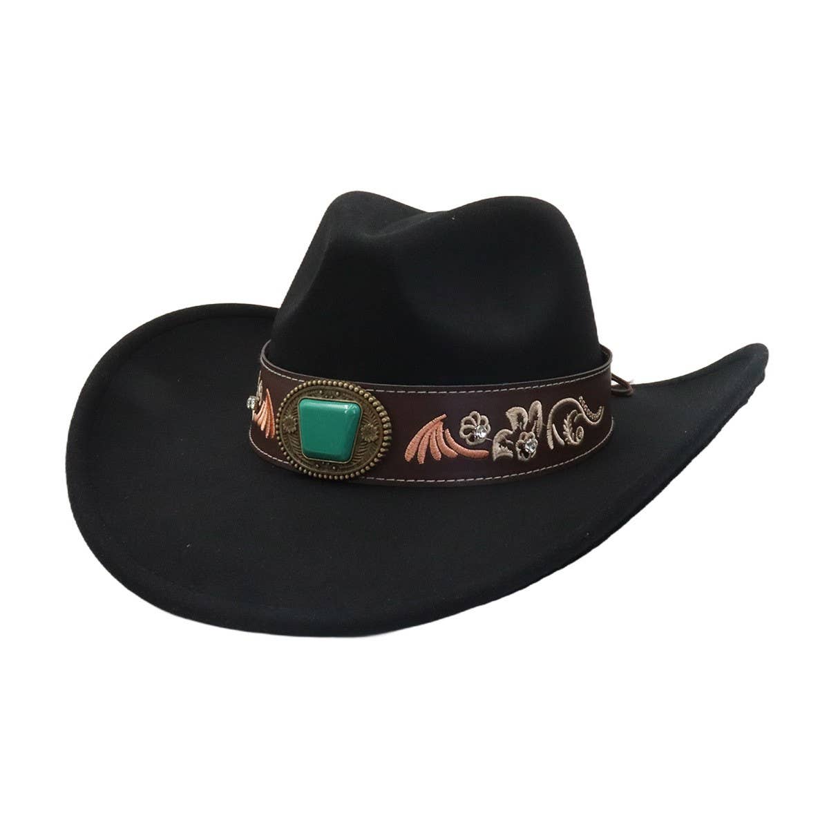 Western Ethnic Wide Brim Cowboy Heart Top Fedora_Cwah04485