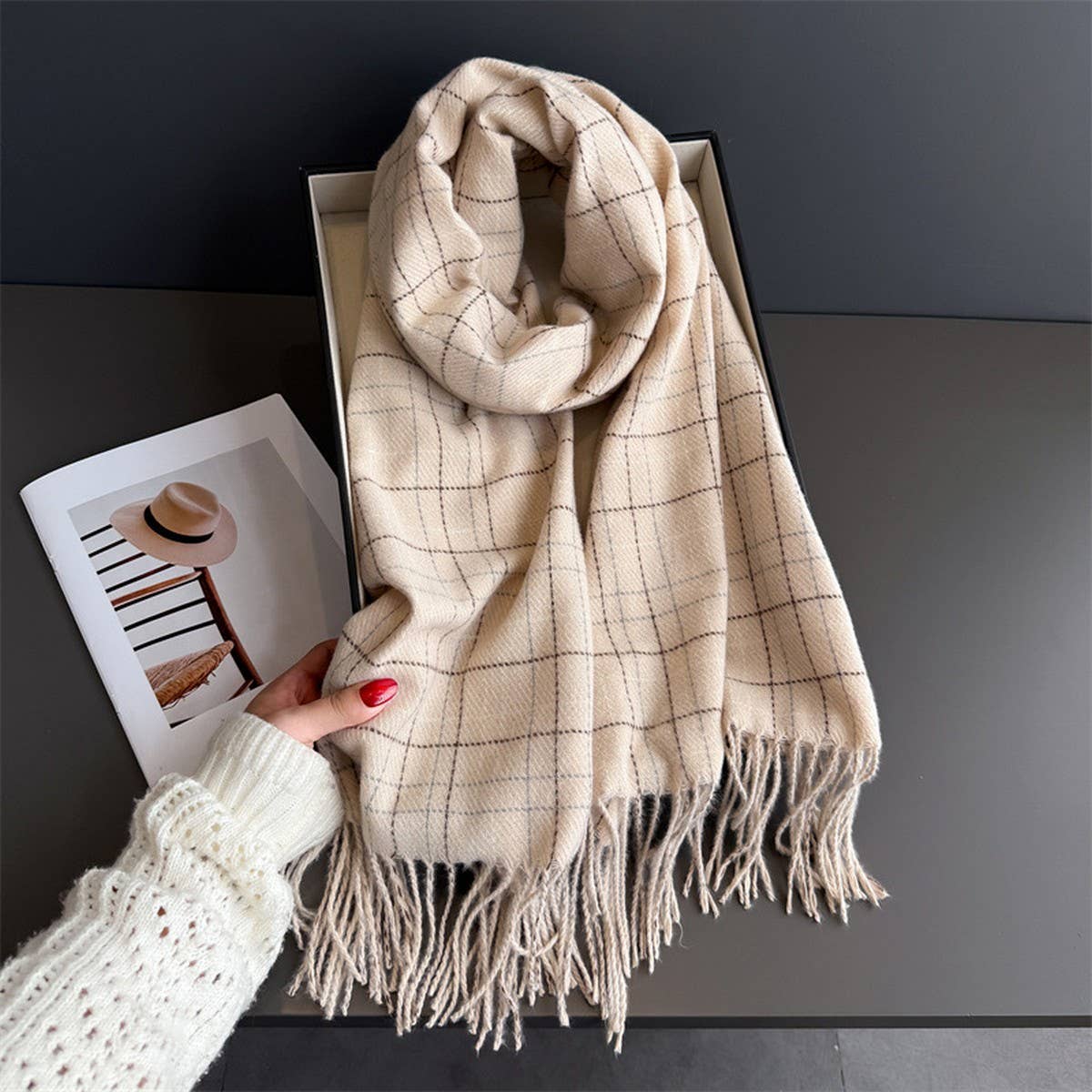 Chic Plaid Tassel Scarf Soft Cashmere Feel Wrap_ Cwasc03271