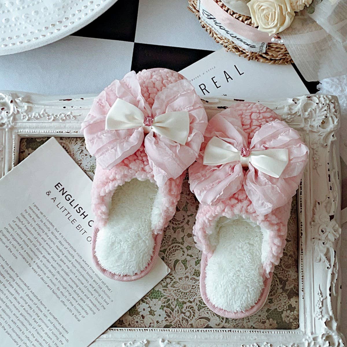 PALACE STYLE BOWKNOT COTTON NON SLIP SLIPPERS_CWMM2943