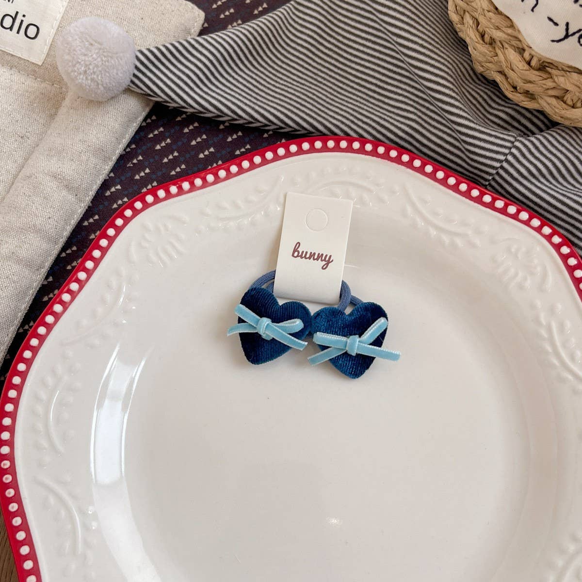 Velvet Bow Heart Clips Kids Sweet Style_Cwaha08369