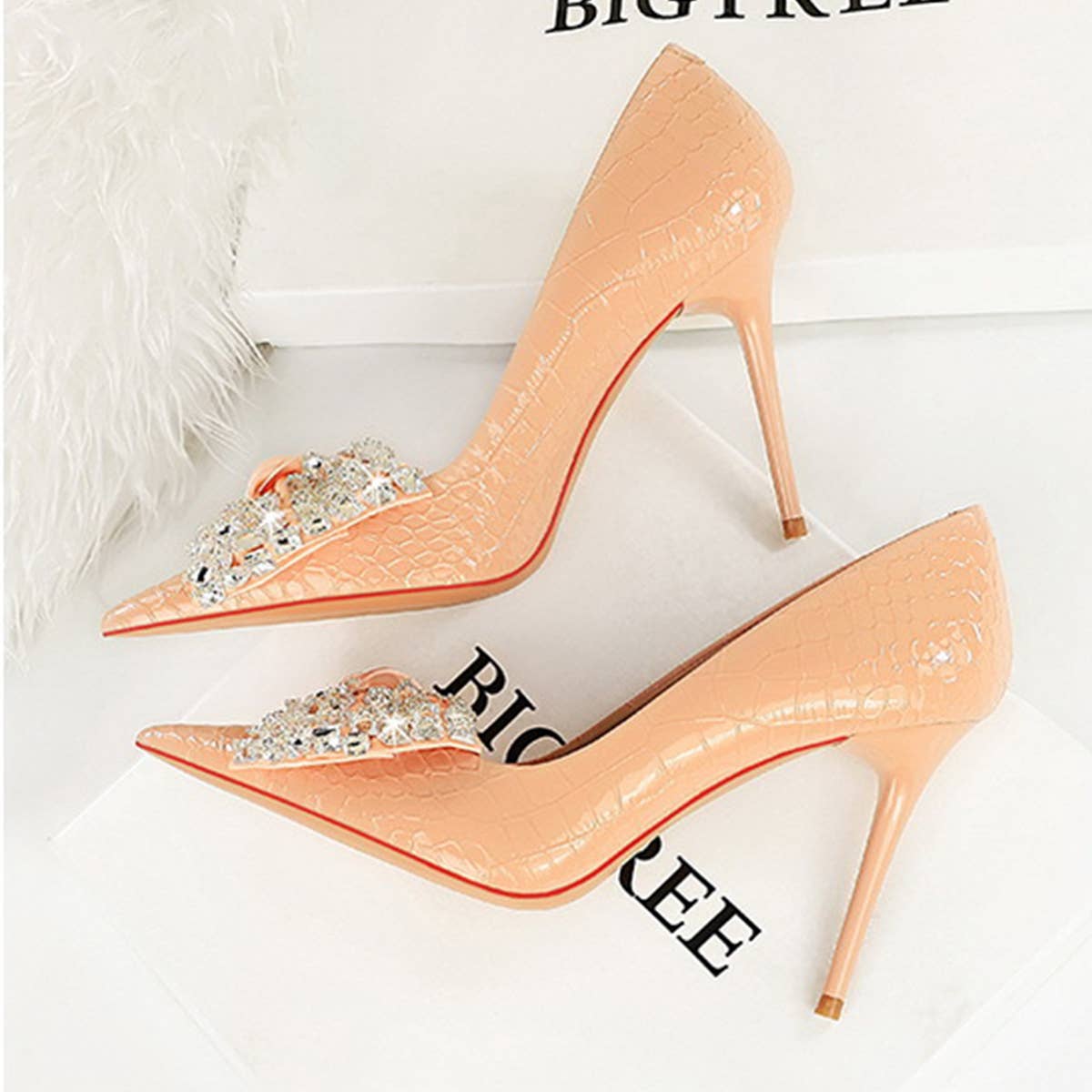 SHALLOW POINTED TOE RHINESTONE BOW HIGH HEELS_CWSHH0079