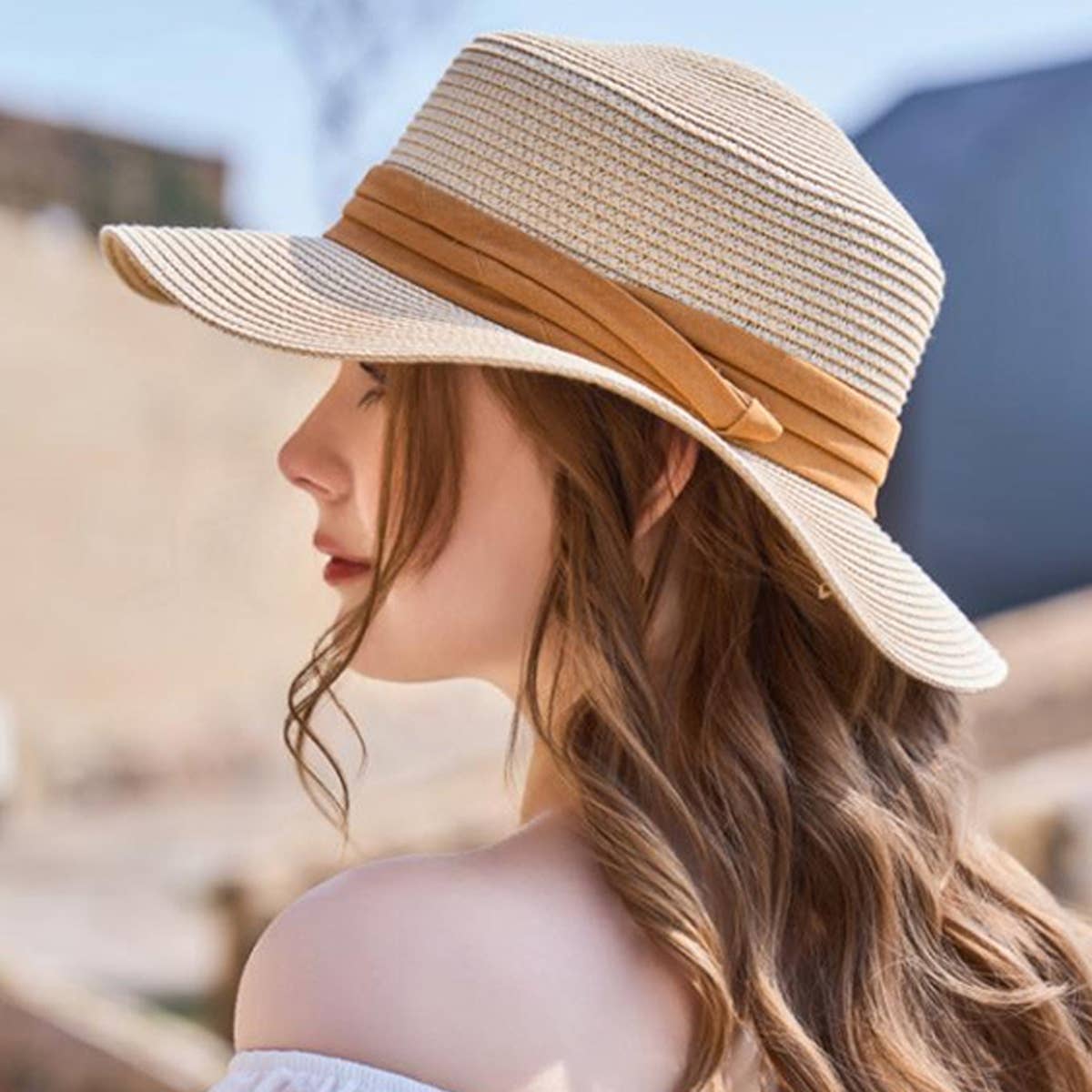 OUTDOOR SUNSHADE FLAT TOP HAT STRAW HAT_CWAH1338