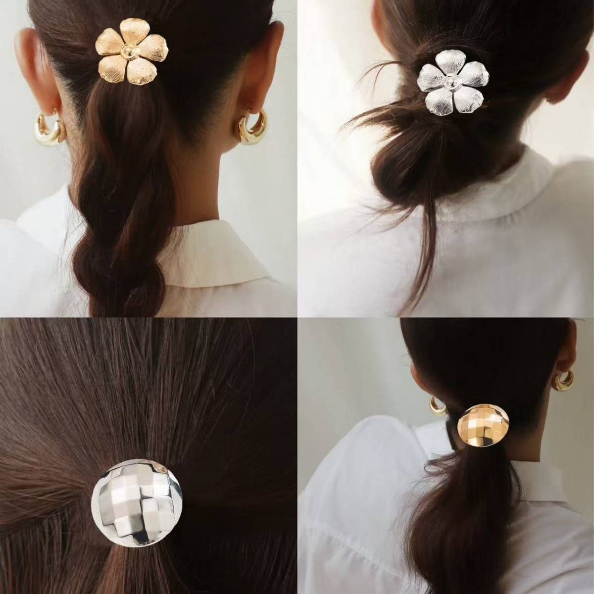 MINIMALIST GEOMETRIC METAL FLOWER HAIR TIE_CWAHA6201