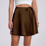 SATIN SKIRT HIGH WAIST TIE ONE PIECE A LINE SKIRT_CWBSS0386
