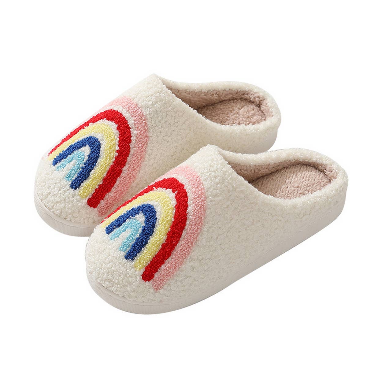Warm Cotton Slippers With Rainbow Pattern