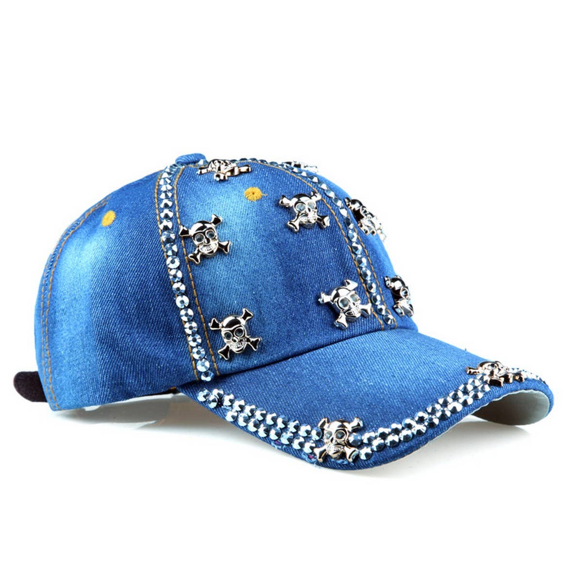 RHINESTONE SKULL DENIM BASEBALL CAP SUN HAT_CWAH1069