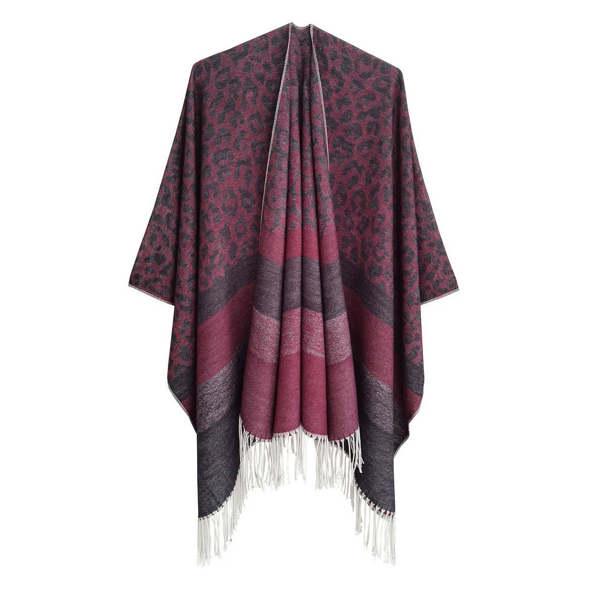 LEOPARD PRINT STRIPED TASSEL WARM SPLIT SHAWL_CWASC0310