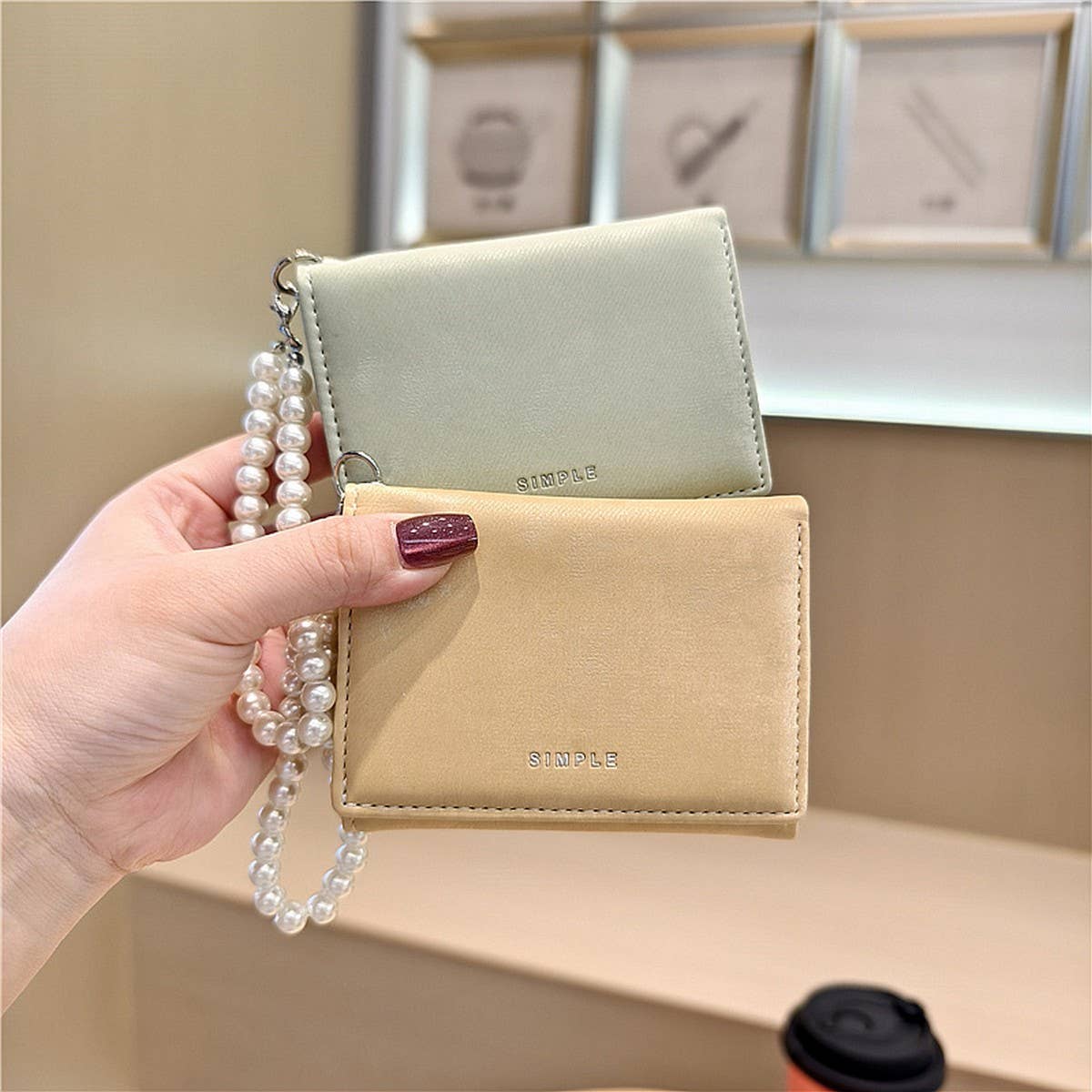 Velvet Pearl Letter Trifold Mini Wallet_Cwab06211