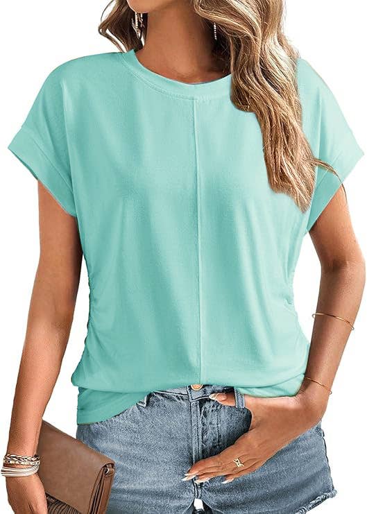 Womens Fashion Pleated Side Raglan Sleeve Tee