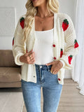 Versatile Strawberry Jacquard Loose Cardigan