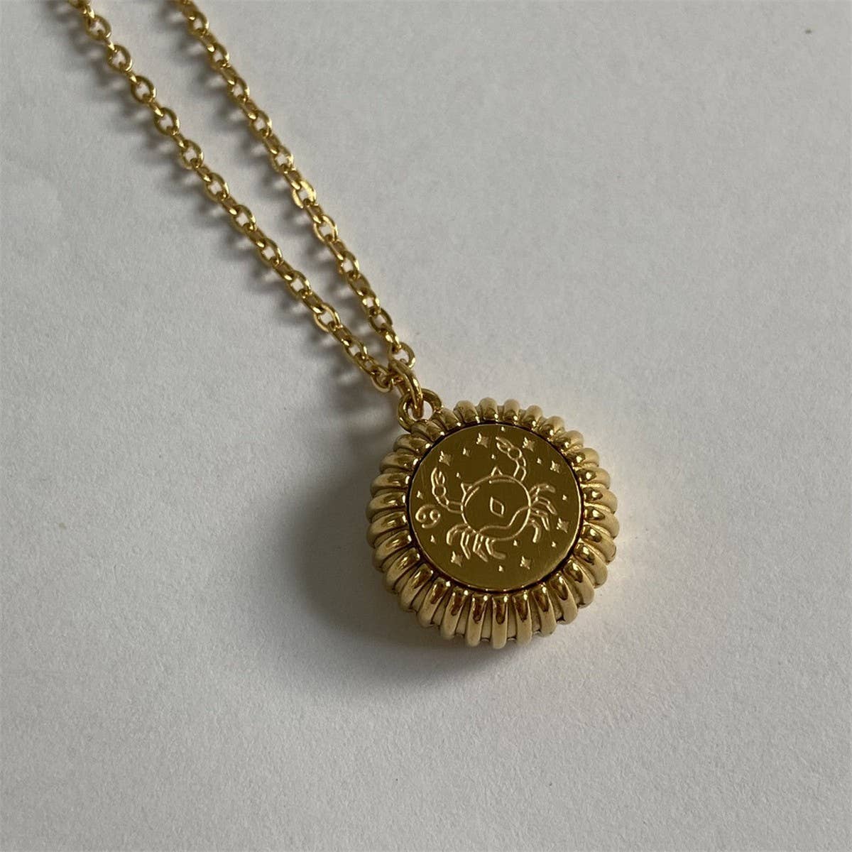 12 ZODIAC SIGNS ROUND PENDANT NECKLACE_CWMM5539