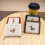 Cute Embroidered Dachshund Zip Bifold Wallet_Cwab06201