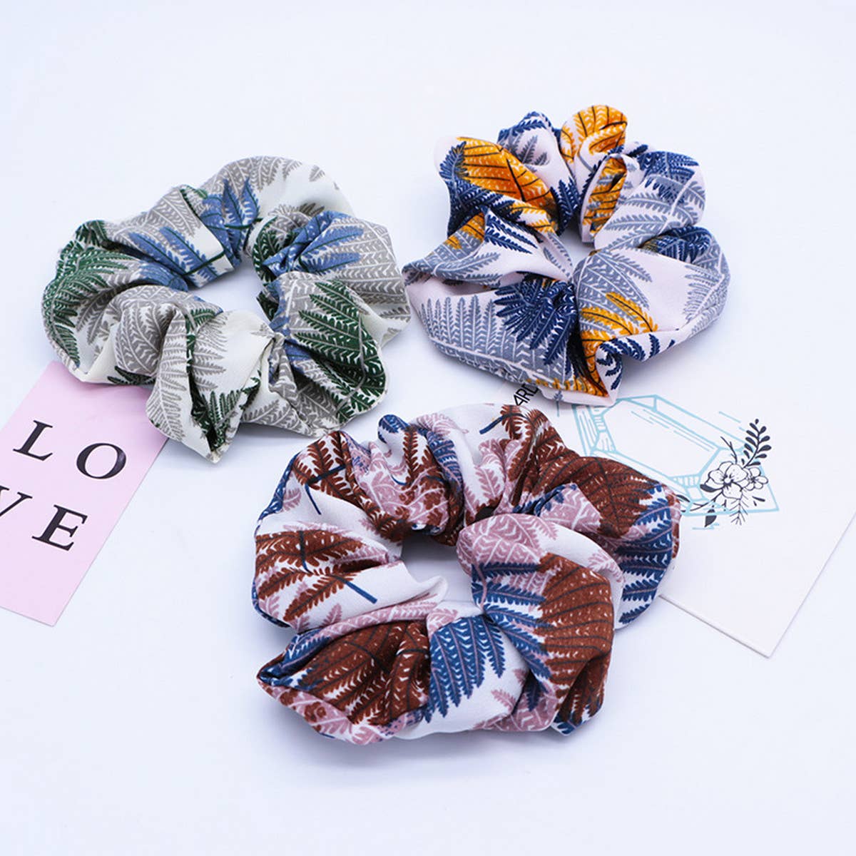 NEW LEAF PRINT HAIR TIES_CWAHA1019