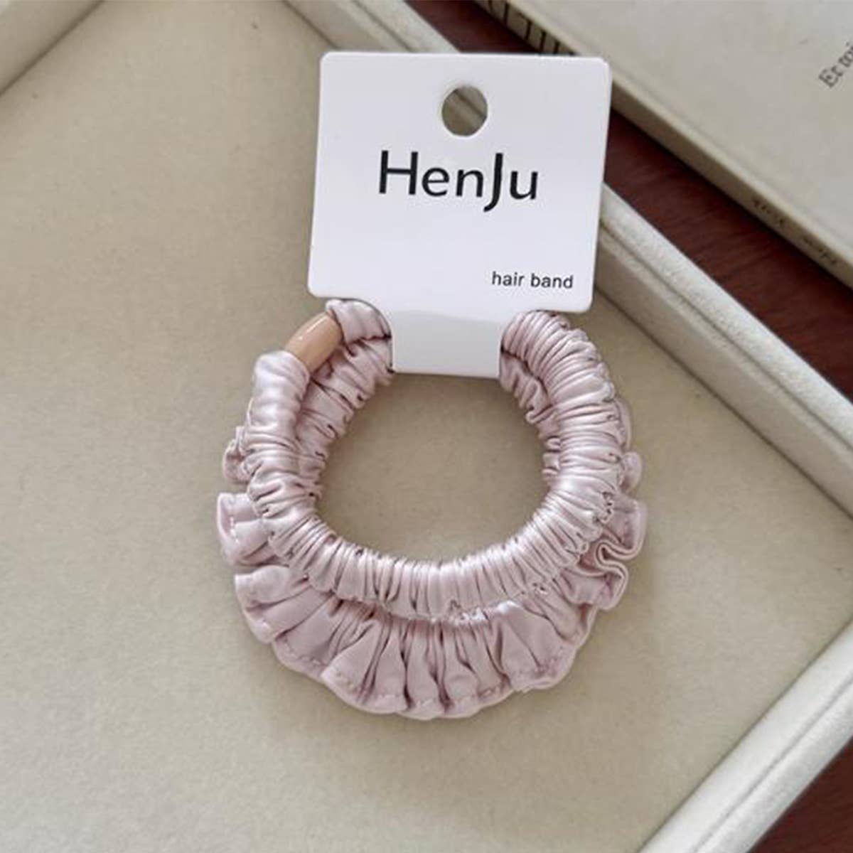 Pink Satin Bead Scrunchie Soft Hair Tie_Cwaha07599