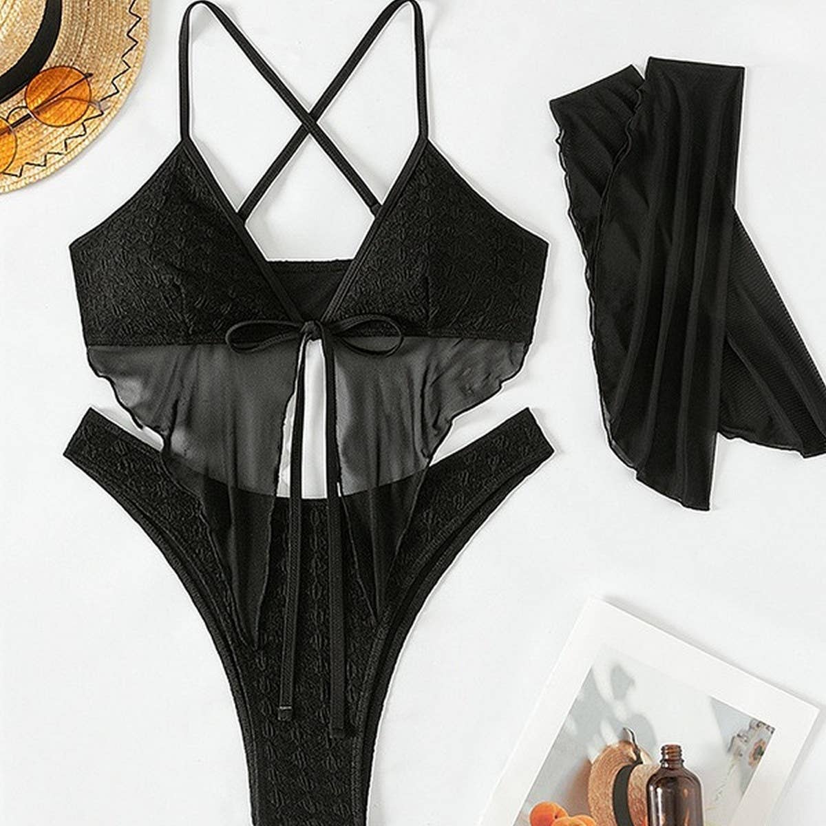 SOLID COLOR HALTER NECK BIKINI FOUR PIECE SWIMSUIT_CWMW0734