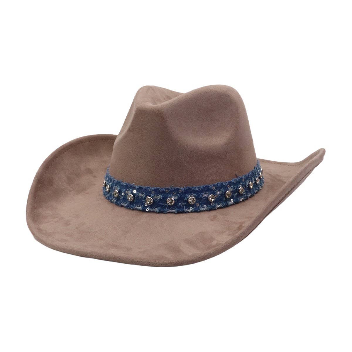 Unisex Suede Cowboy Hat With Leather Belt Detail_Cwah04494