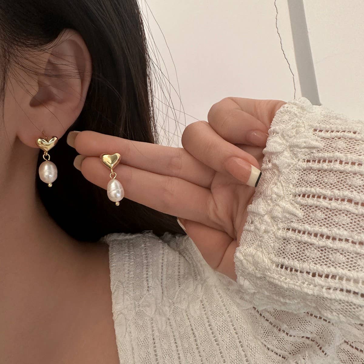 Valentines Day New Design Heart Pearl Earrings