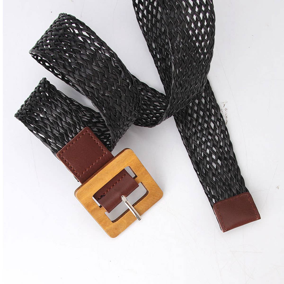 Vintage Woven Belt With Square Wooden Buckle_Cwabe0407