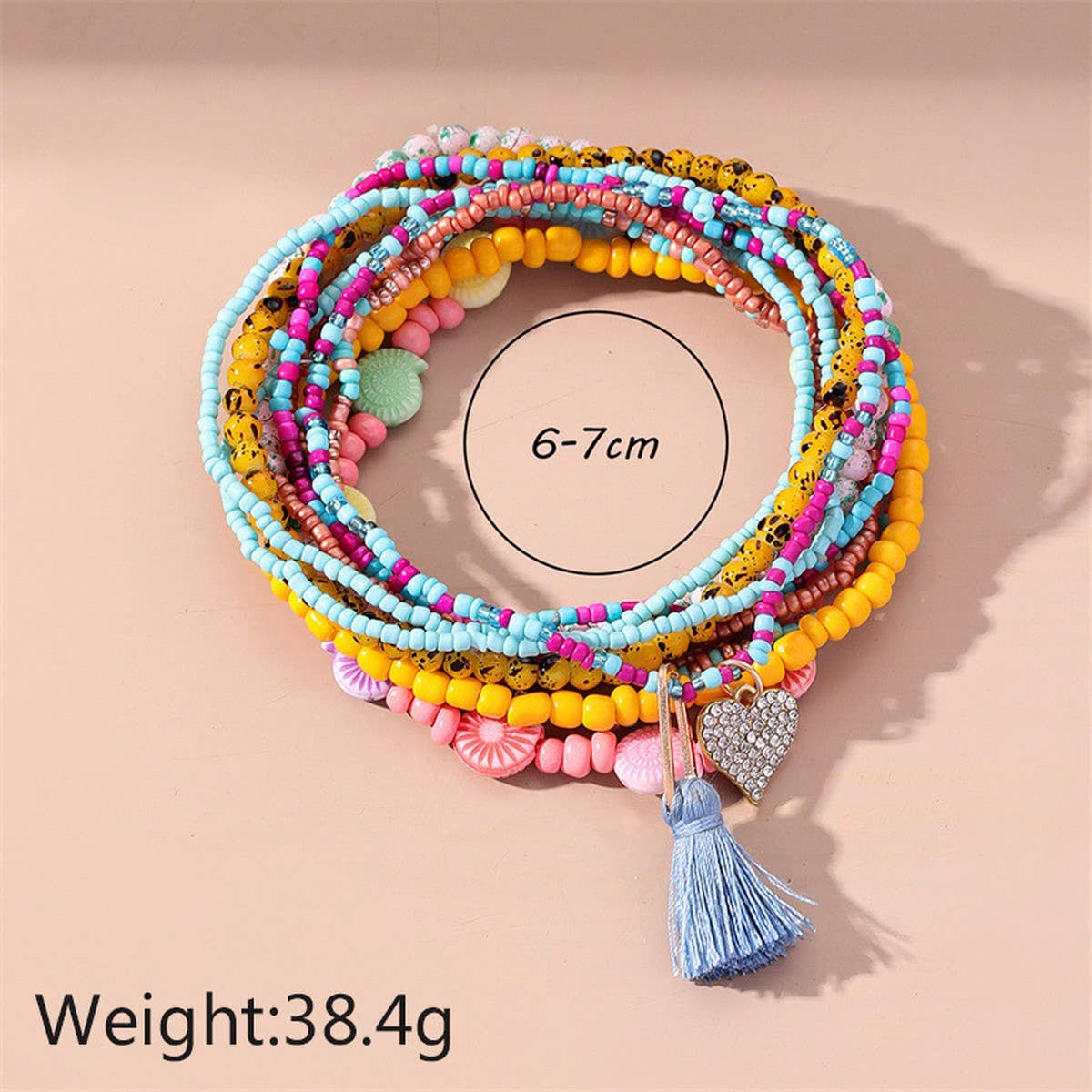 BOHO BEADED HEART TASSEL ANKLET COLORFUL VIBES_CWMM6341