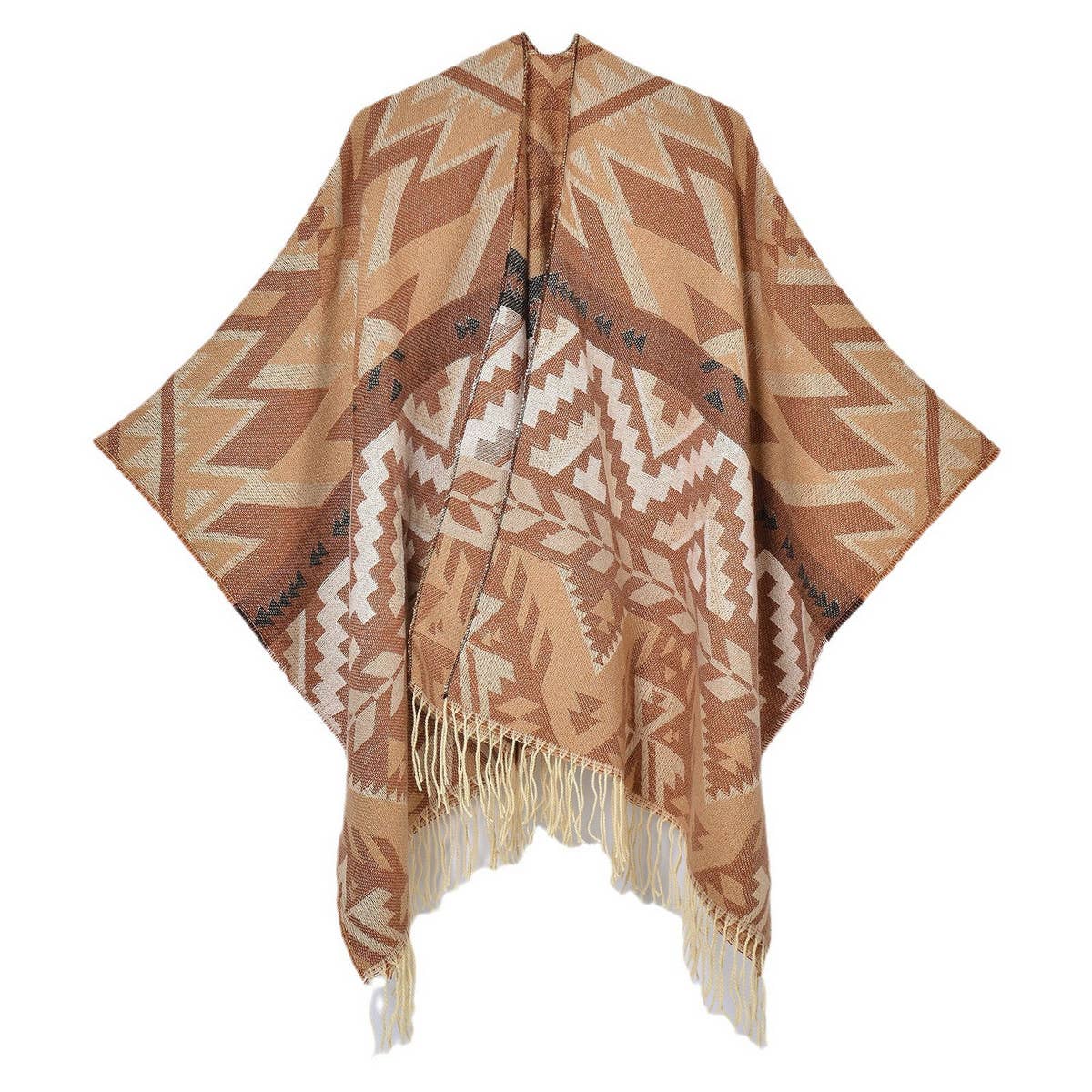 GEOMETRIC WAVE TASSEL SLIT SHAWL_CWASC0954