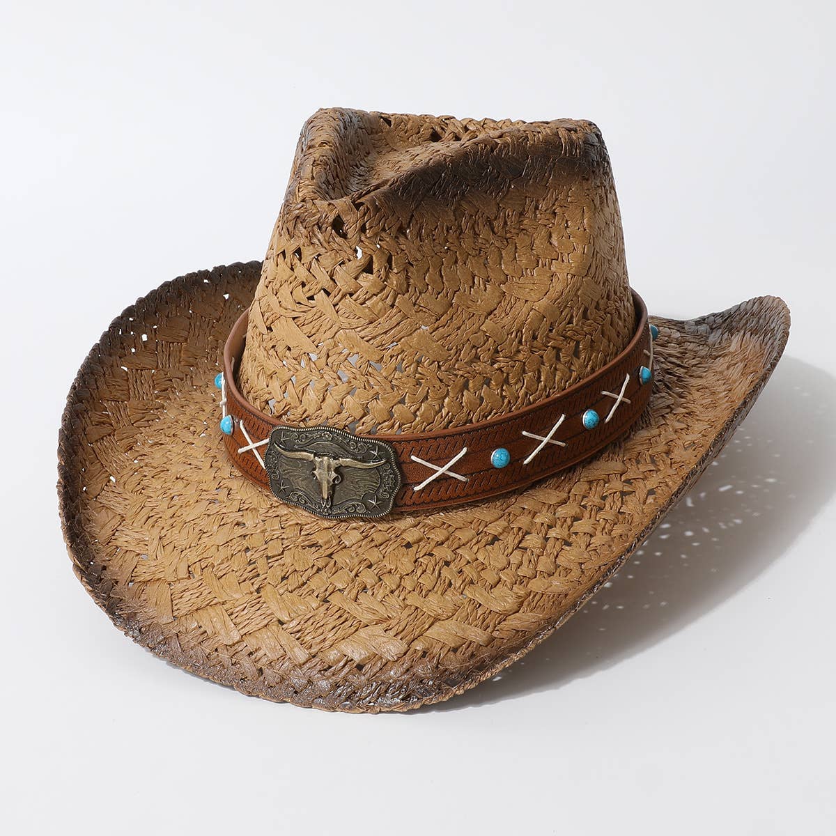 Vintage Hollow Out Straw Cowboy Beach Hat_Cwah3656