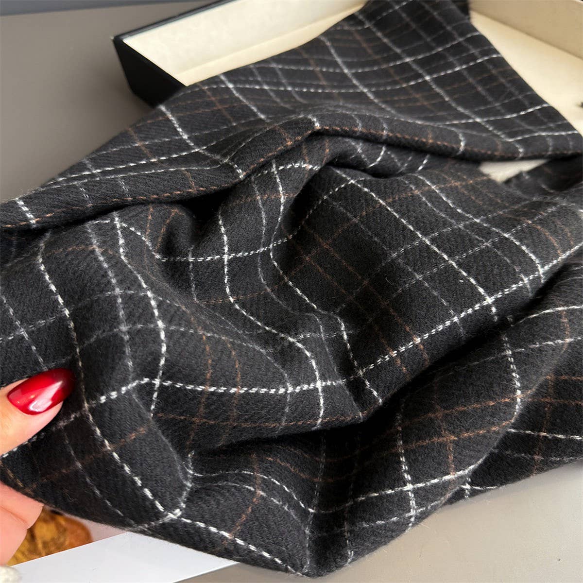 Chic Plaid Tassel Scarf Soft Cashmere Feel Wrap_ Cwasc03271
