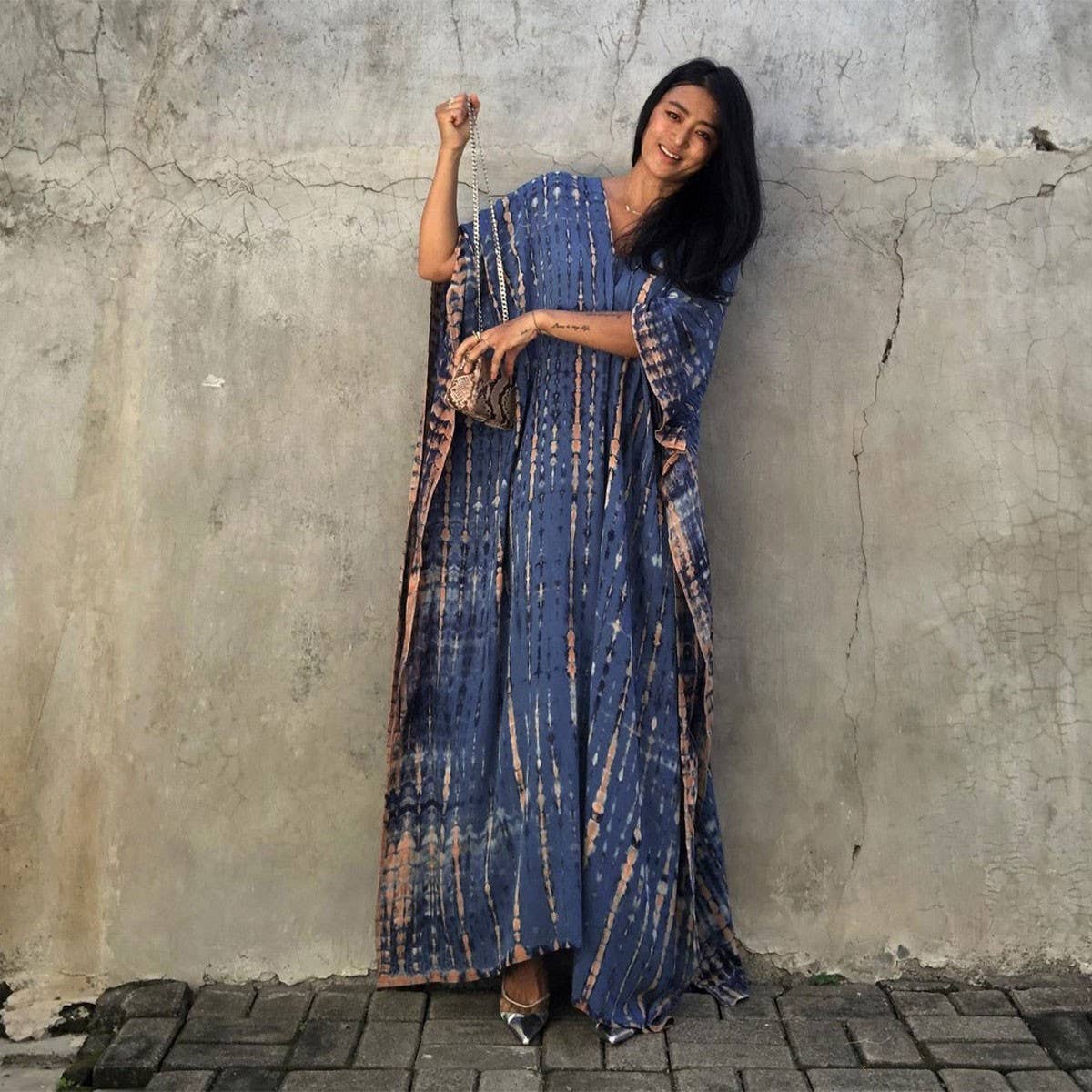 Tie-Dye Caftan Beach Cover-Up Loose Resort Robe_Cwmm6139