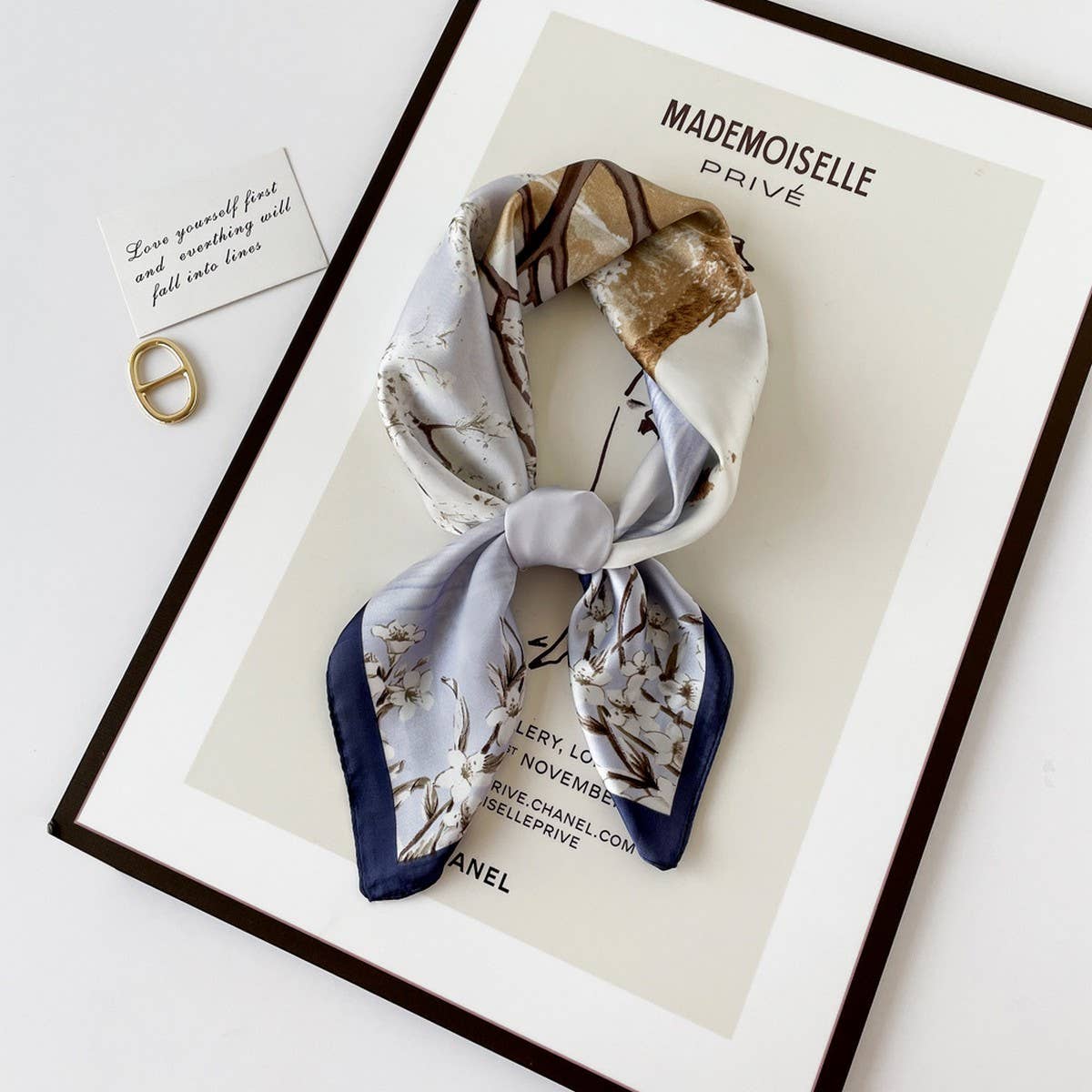 LETTER PRINT SATIN SQUARE SCARF FOR WOMEN_CWASC0810