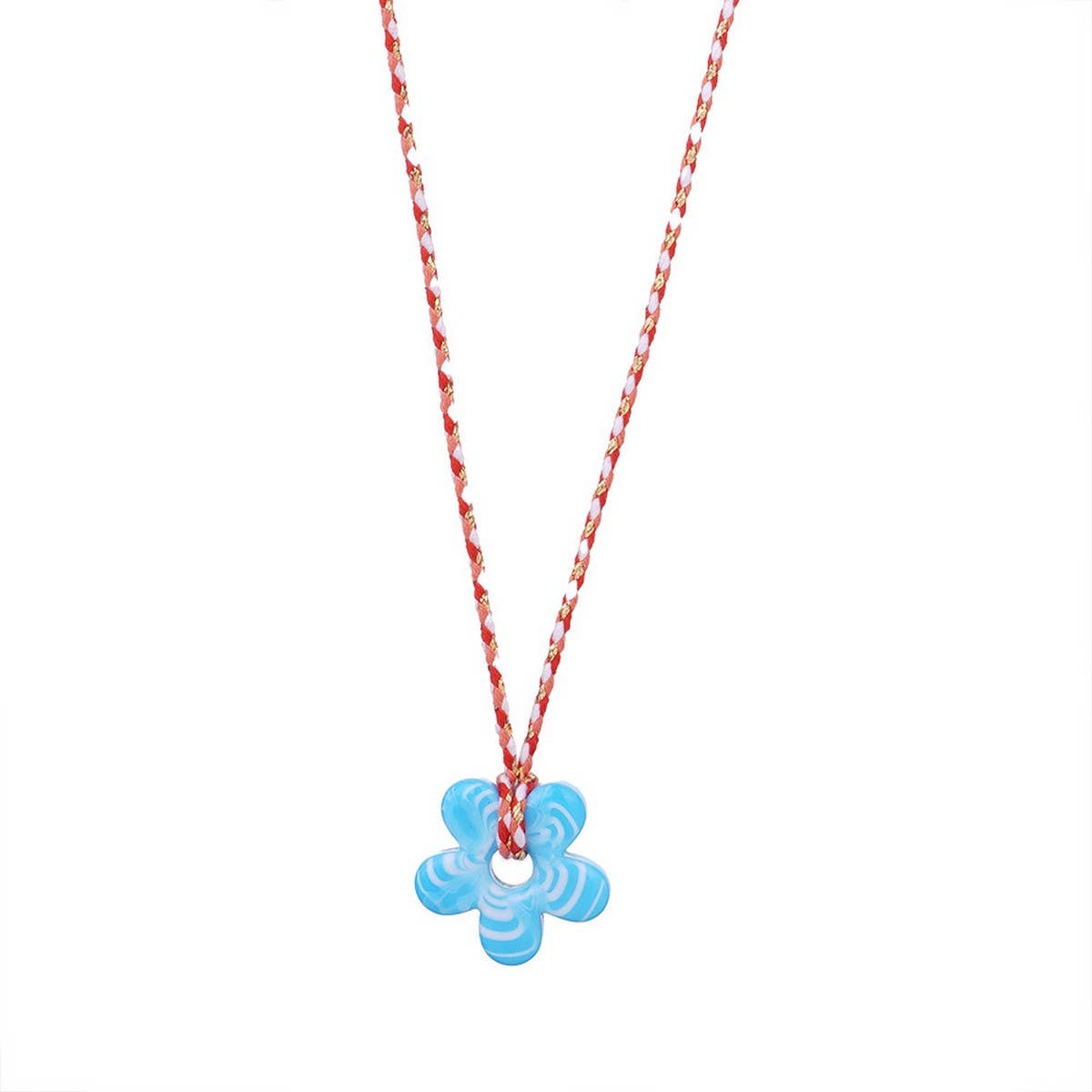 COLORFUL GLASS FLOWER PENDANT ROPE NECKLACE_CWMM7527