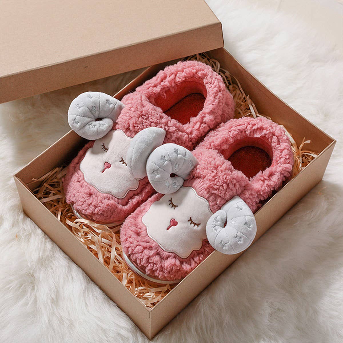 Women Cartoon Sheep Decor Fluffy Bedroom Slippers_Cwshs0241