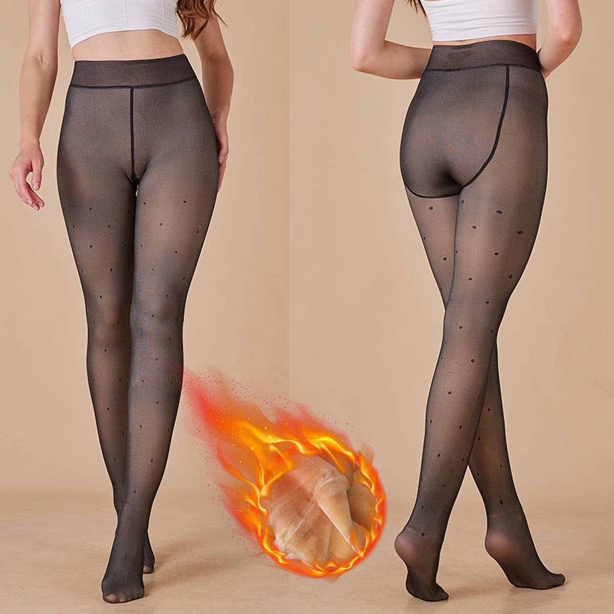 PLUS SIZE FLEECE LINED BLACK SHEER LEGGINGS WARM_CWMM8974