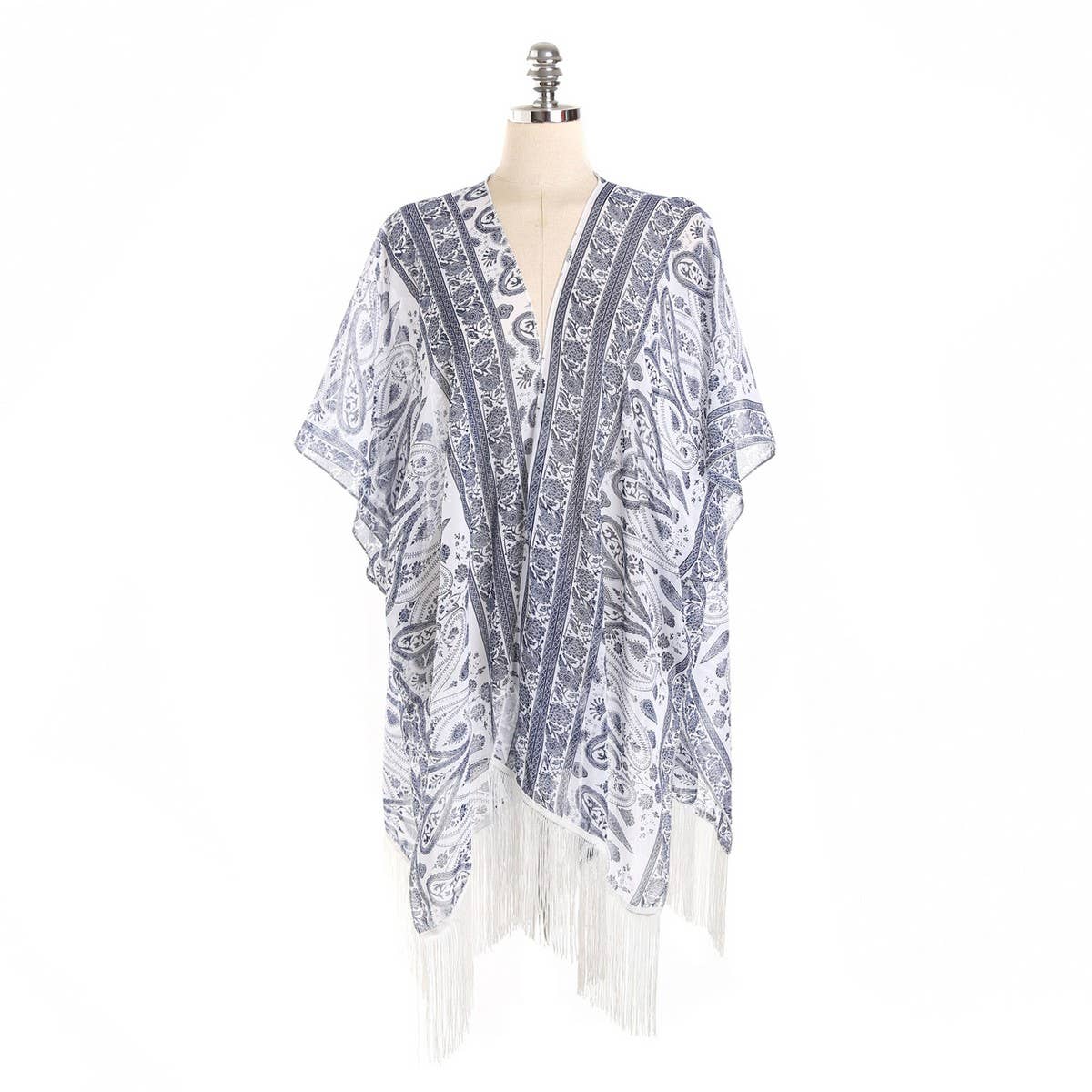 TASSEL PAISLEY PRINT OPEN FRONT KIMONO CARDIGAN_CWASC0790