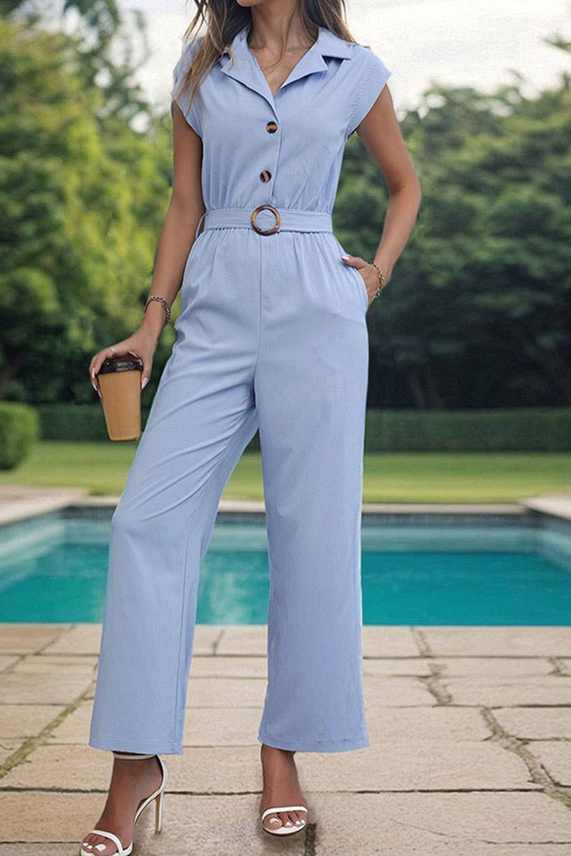 Cwsbssl0092_Lapel Commuter Style Solid Color Straight Jumpsu