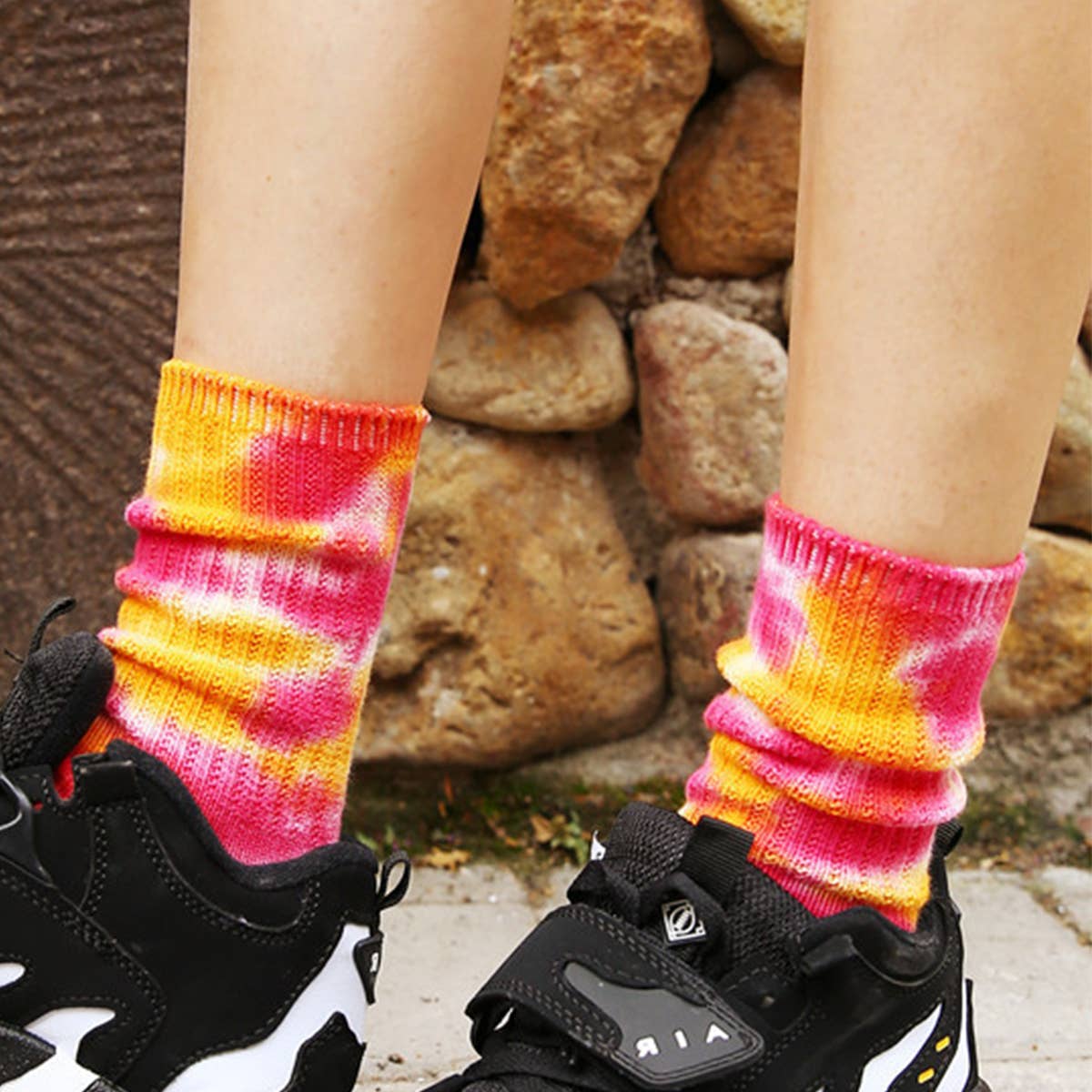 Women Double-Needle Tie-Dyeing Mid-Tube Socks_Cwms0243