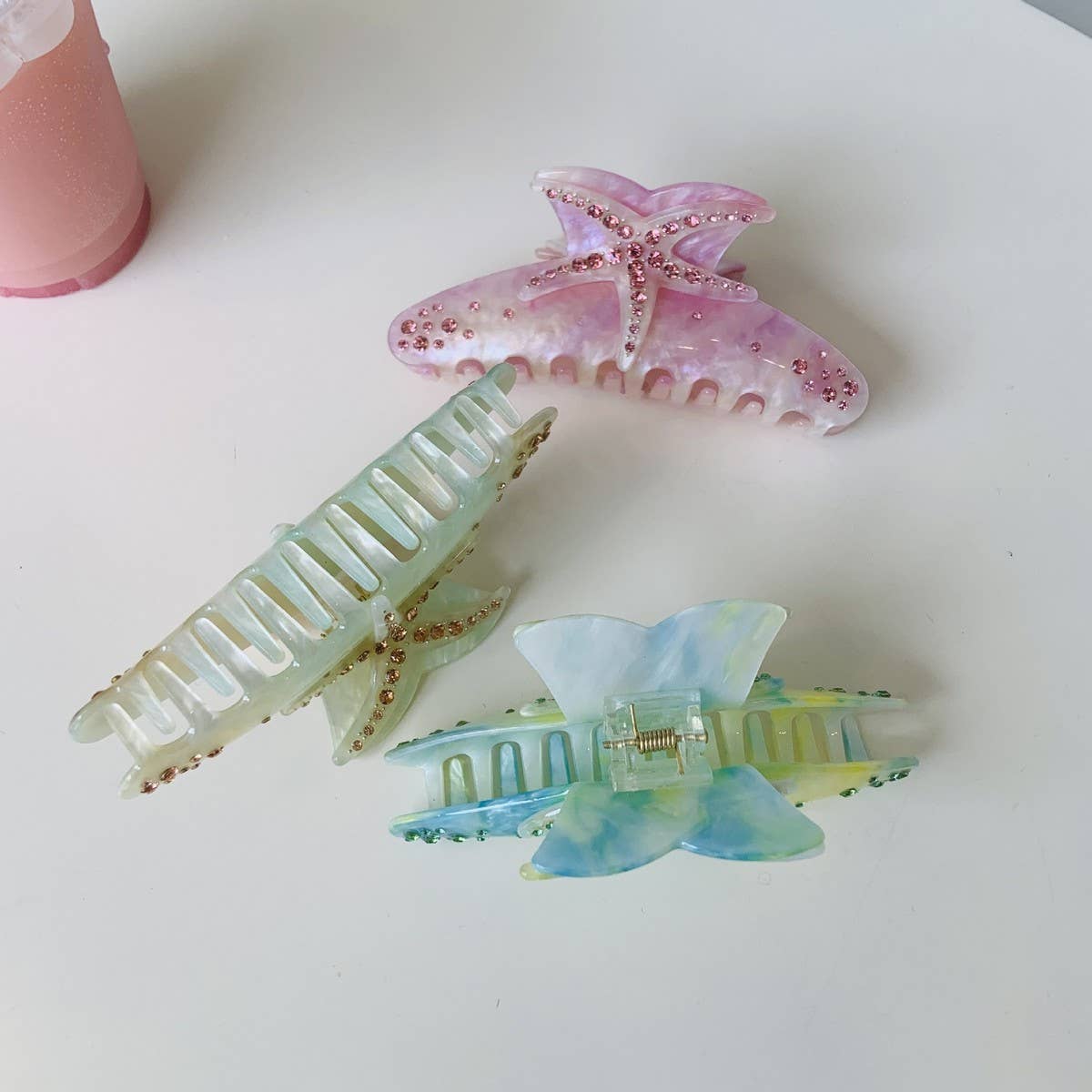 STARFISH RHINESTONE HAIR CLAW LUXE ACETATE CLIP_CWAHA2157