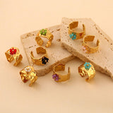 18K STAINLESS STEEL OPEN RING WITH FLOWER DESIGN_CWMM8938