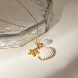NEW OCEAN SERIES PEARL STARFISH SHELL NECKLACE_CWAJE1877